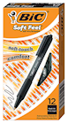 PENS, BALLPOINT, RETRACTABLE, BIC, SOFT FEEL, FINE POINT, 0.8MM, BLACK INK, 12/CT THUMBNAIL